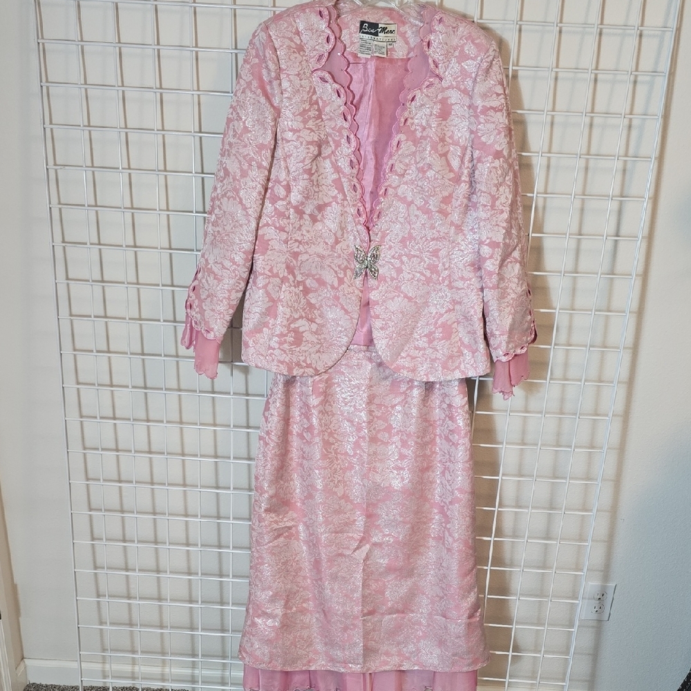 Ben Marc Vintage Pink Brocade Skirt Set Formal Attire, Mother Of Bride Size 14